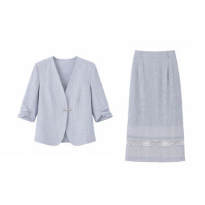 Linen Lace Short Sleeve Blazer Skirt Suit