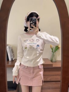 Sweet & Cute Shoulder Round Neck Long Sleeves T-Shirt: Perfect for Early Autumn 2024