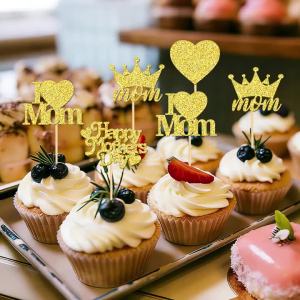 YOMDID 24Pcs Happy Mothers Day Cupcake Toppers Mom Cake Toppers Mothers Day Cake Decorations Cake Topper Mothers Day Cake Picks