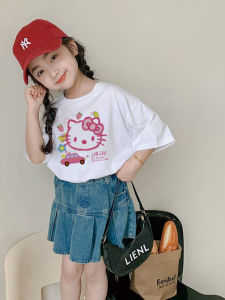 Pure Cotton Short Sleeve T-Shirt for Girls Cartoon Hello Kitty Baby Clothes Summer Casual Standard Fit Printed Top for Kids