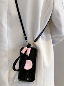 Color-Block Stand Phone Case for Apple 17Promax Crossbody Hanging Rope 16Pro 15/13Promax 14Plus Anti-Fall XR/XSMax 12Soft 11Women