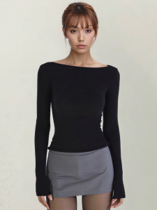 Áo Thun Dài Tay Ôm Vừa Vặn Cổ Chữ V Phong Cách Mỹ Cổ Điển Dành Cho Nữ Mùa Thu Thường Ngày Màu Trơn Cotton Polyester