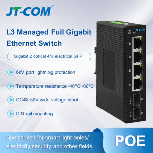 JT-COM Gigabit 5/6/10 port Industrial Ruggedized POE Switch 1/2 SFP And 4/8 RJ45 DiN-Rail -40°C~85°C Ethernet Switch DC48-52V Power supply