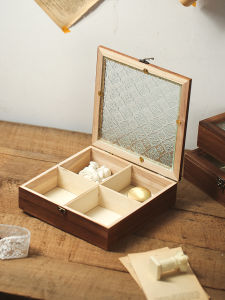Begonia Glass Jewelry Tea Set Jewelry Box Covered Compartment Wooden Box Retro Desktop Distressed Storage Box