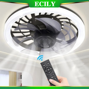 ECILY LED 3-in-1 kipas kipas kipas lampu pintar kawalan jauh kipas siling dengan E27 cahaya untuk ruang penukar ruang hidup boleh dimalapkan 4 kelajuan angin laras untuk bilik tidur dan lampu ruang tamu