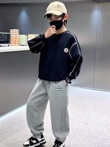 Kids Boy Pants 5-16Years old New Style Loose Pants Fashion Jogger Sports Pants Teens Boys Casual Pants High Waist Baggy Pants Thick Sweatpants Wide Leg Trouser Cotton Grey Black 130-160CM