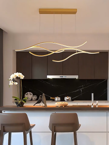 Lampu Gantung Ruang Makan Minimalis Lampu Hias Double Wave pendant light Emas 120cm LED 3 Warna Modern Nordic Gaya Minibar Kitchen Ruang Kantor Dapur Meja Mini Bar Ruang Tamu Ruang Cafe Bar Restoran MOOISHC