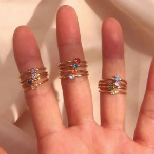 E.B.belle 12 Months Constellation CZ Birthstone Rings For Woman Gold Plated Stainless Steel Zodiac Birthday Gift Ring Jewelry