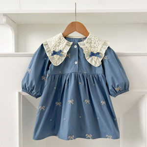 0-6Yrs Girls Princess Dress Autumn Baby Girl Clothes Clothes Butterfly Collar Baby Girl One Piece Clothes Embroidery Kids Dress