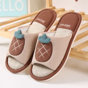 Fast Deer Cotton Linen Slippers Thick Bottom Anti-Slip Indoor Home Shoes Absorb Sweat Silent Linen Slippers for Couples
