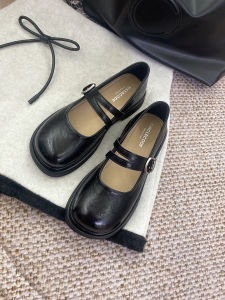 Japanese Style Mary Janes Soft Bottom Large Head Black Leather Womens Shoes Spring 2025 New Fashion Flat Heel round Toe