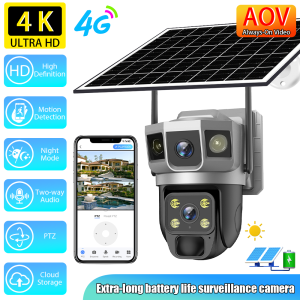 8MP AOV Ultra Long Battery Life Solar Powered Dual Lens Surveillance Camera Outdoor 4G Wireless PTZ CCTV Security Camera