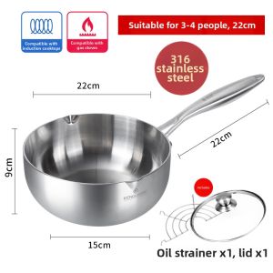 RONGCHUAN | No Coating Non-stick 316 Stainless Steel Frying Pan