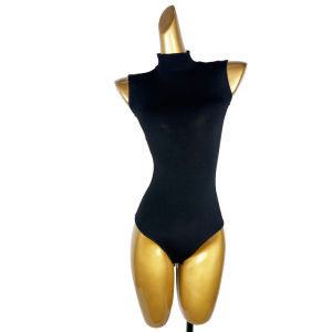 Ladies Latin Dance Mesh Jumpsuit Sleeveless Stand Collar Gymnastics Vest Top Summer Training Uniform Sportswear Polyester