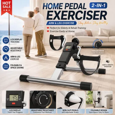 🇸🇬 Folding Pedal Exerciser 2in1 with LCD and Tension Knob / Rehab exerciser / HomeBuddy / Pedometer | Home Exercise Fitness Equipment Leg Strengthener / Leg Arm Pedal Exercise Bike / Knee exerciser. Fitness exerciser. Home fitness. Home gym