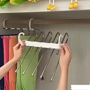 5 Layers Collapsible Pant Hangers Stainless Steel Space Saving Rack Anti-Slip for Trousers Scarves