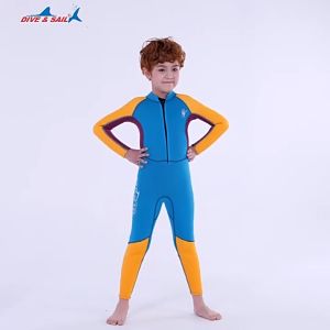 (แถมหมวก) ชุดว่ายน้ำเด็กชาย เก็บอุณหภูมิ 2.5MM J.ฟ้าน้ำทะเล-ยาว