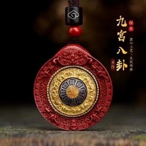 【Ready Stock】Amulet Cinnabar Pendant Necklace 开光朱砂九宫八卦牌护身符吊坠 男女紫金砂本命年辟邪转运吉祥物吊坠