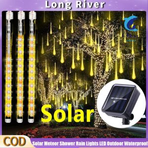 【COD】Solar/Plug in Meteor Shower Rain Lights LED Outdoor Waterproof Icicle Fairy String Lights for Home Garden Christmas Raya Decoration Meteor Shower Rain Tubes Light