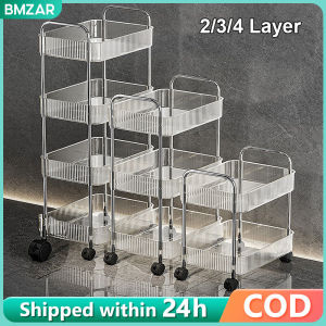BMZAR 3/4/5 Layer transparent trolley cart Large capacity organizer rack with wheels for living room and bedroom