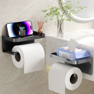 Amoki【Ready in Stock】 Wall-Mounted Bathroom Tissue Holder Punch-free Plastic Household Storage Rack Supplies