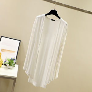 Spring and Summer Plus Size Cardigan Womens Modal Inverness Mid-Length Thin Sun Protection Clothing Long Sleeves All-Matching Air-Conditioner Shirt