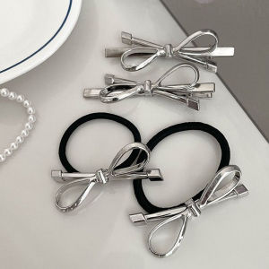 C.three Silver Bow Hair Clip Korean Style High-end Hair Rope Women Simple Temperament Headdress