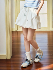 OSA | Milk White Pumpkin Shape Age-reducing Puffy Light-weight Drawstring Half Skirt