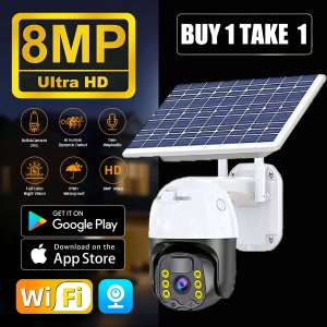 V380 PRO Solar CCTV Camera 360 Outdoor Waterproof 8MP HD Wireless 4G WiFi CCTV Camera Connect Cellphone With Built In Battery Powered Alarm Two Way Audio Color Night Vision Solar CCTV Without Using Wifi