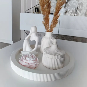 Round Candle Jar Silicone Mold Striped Plaster Epoxy Resin Flower Pot DIY Making Jewelry Storage Jar Home Decoration Art Jewelry