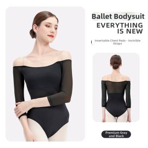 DAN’S GIRL | Off-shoulder Patchwork 3/4 Sleeve Ballet Leotard