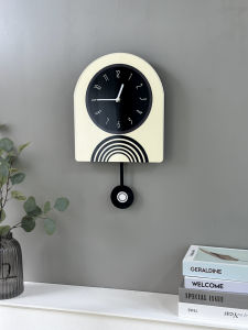Modern Black Swinging Clock Shadow Play Decoration Creative Cream Style Simple Home Hanging Clock No Drilling Required