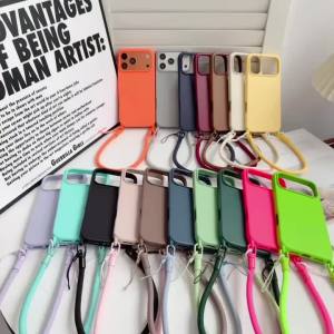 Official Short Lanyard Case For iPhone 17 Pro Max 14 12 18 13 15 16 Plus Air Shockproof Candy Wrist Strap Soft Silicone Cover