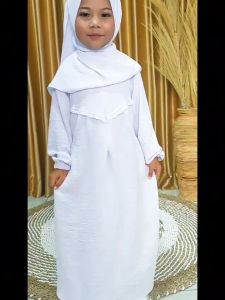 Gamis Anak Perempuan Putih Set Jilbab