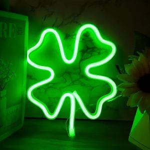 Clover neon lights St. Patricks Day decorations USB/battery powered room office party holiday gift lucky goddess