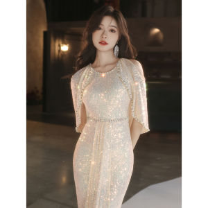 Champagne High-Definition Evening Gown 2026 New High-End Elegance Lady Host Annual Meeting Banquet Fish Tail Skirt Noble