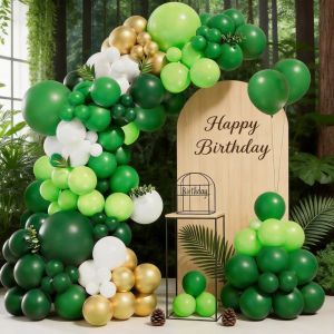 120Pcs Jungle Party Balloon Garland Arch Kit Gold and Green Balloons Suitable for Dinosaur Hunting Themed Birthday Party Decorations Bachelor Parties Graduation Ceremonies and Wild First Birthday Party Supplies
