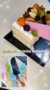 HWx Plastic Serrated Cake Pastry Cutting and Serving Knife Individual Packed Food Grade Plastic Assorted Matte Color (Black/Pink/Clear/Blue/Sky Blue/Beige/Green)