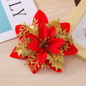 5/10PCS Christmas Glitter Artificial Poinsettia Flowers Fake Flowers Christmas Tree Ornaments Front Door for Home Party New Year
