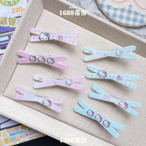 Sweet Pink Blue Floral KT Cat Cross Hair Clip Cute Versatile Student Bangs Side Hair Clip Fringe Duckbill Hair Clip Hair Accessories