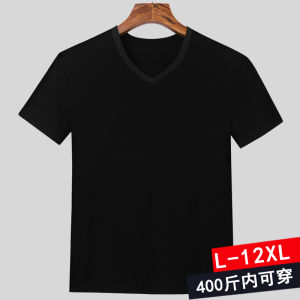 Loose Fit Mens Short Sleeve T-Shirt Pure Cotton V-Neck Base Shirt plus Size Extra Large Breathable Comfortable Business Casual