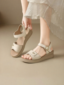 Josiny | Leather Mom Sandals Thick Sole