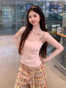 Áo Ba Lỗ Dây Đeo Vai Đôi Màu Hồng Ngọt Ngào Cho Nữ Mùa Hè Áo Ba Lỗ Bó Sát Có Đệm Ngực Áo Ba Lỗ Mặc Trong Và Ngoài