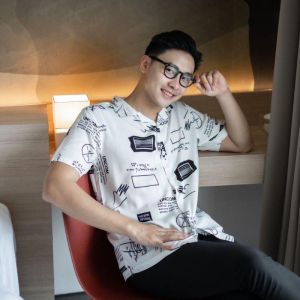 Kemeja Casual Pria Elegan Hawaii T-shirt Motif Trendy