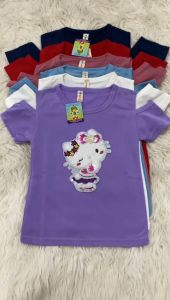 Kaos Atasan Oblong Model Sabrina Anak Perempuan Jahit Aplikasi Boneka Hello Kitty Bulu Nari
