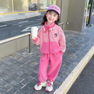 Spring Autumn Childrens Sporty Girls Outfit Two-Piece Set Blue Star Honey Brand Daily Wear Cartoon Patterned Jacket And Pants
