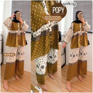 Set Rayon Viscose Jumbo • Set Wanita Motif Viral • Set Peplum Blouse • Popy Set Jumbo by Mowmo