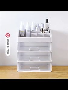 Kotak Penyimpanan Kosmetik Organizer Makeup Aesthetic Murah Rapi Minimalis Tahan Debu dengan Tutup Wadah Kosmetik 3 Laci Transparan Menghemat Ruang Kapasitas Tinggi