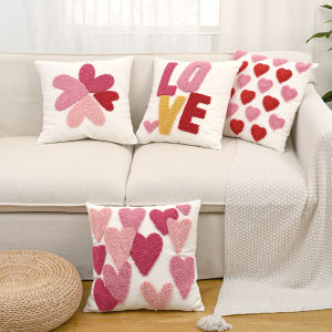 BUYNOW 1PC Velvet Heart Valentines Day Pillow Case Cute Pink Bohemian Living Room Sofa Cushion Cover Home Bedroom Decor cojines