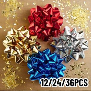 12/24/36PCS Multicolor Metal Chromosphere Flower Christmas Bows Party Birthday Wedding Anniversary DIY Gift Wrapping Decorate